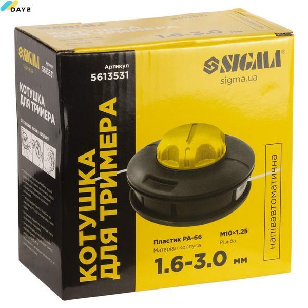 Котушка для тримера напівавтоматична M10&times;1.25 &Oslash;1.6-3.0мм пластикова кнопка SIGMA (5613531) 5613531 фото