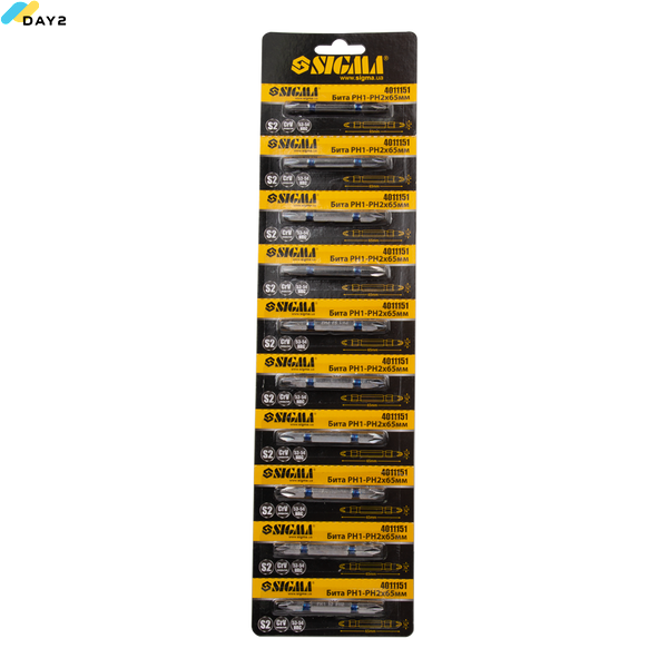 Біти двосторонні PН1-PН2&times;65мм 1/4" 10шт S2 Chrome (стрічка) SIGMA (4011151) 4011151 фото