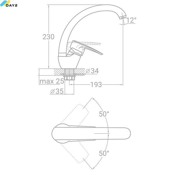 Змішувач s04 &Oslash;40 для кухні гусак вухо на гайці TAU SD-4B143C (9804150) 9804150 фото