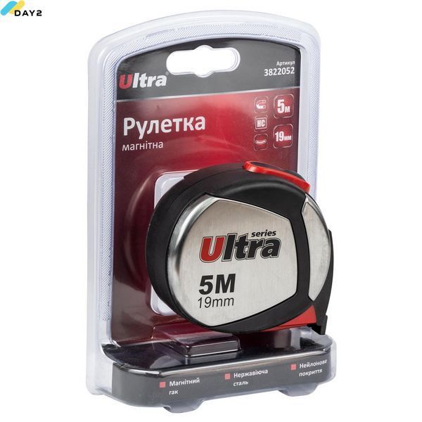 Рулетка магнітна, нейлонове покриття 5м&times;19мм ULTRA (3822052) 3822052 фото