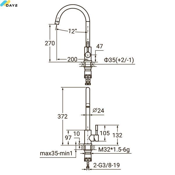 Змішувач KT &Oslash;35 для кухні гусак вухо на гайці SS AQUATICA KT-4B170P (9722101) 9722101 фото