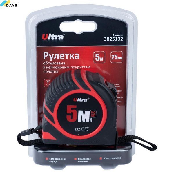 Рулетка обгумована з нейлоновим покриттям полотна 5м&times;25мм ULTRA (3825132) 3825132 фото