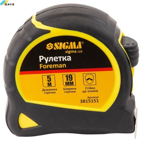 Рулетка Foreman 5м&times;19мм (без шнурка для утримання) SIGMA (3815151) 3815151 фото