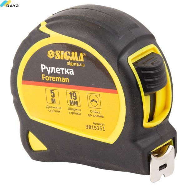 Рулетка Foreman 5м&times;19мм (без шнурка для утримання) SIGMA (3815151) 3815151 фото