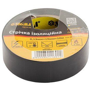 Ізолента ПВХ (чорна) 0.13мм&times;19мм&times;10м Premium SIGMA (8411601) 8411601 фото