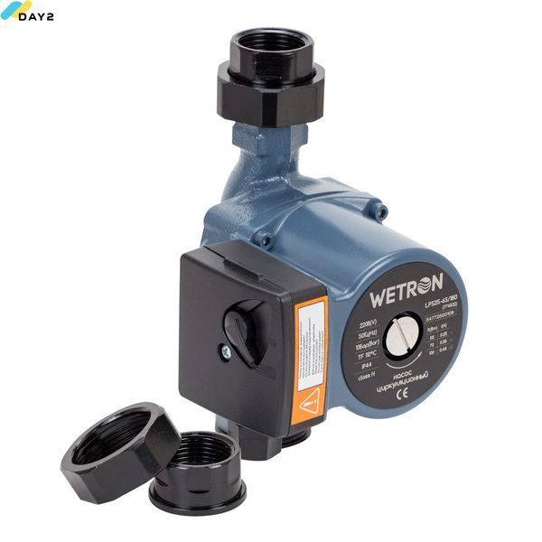 Насос циркуляційний 100Вт Hmax 6м Qmax 75л/хв &Oslash;1 1/2" 180мм+гайки &Oslash;1" WETRON (774532) 774532 фото