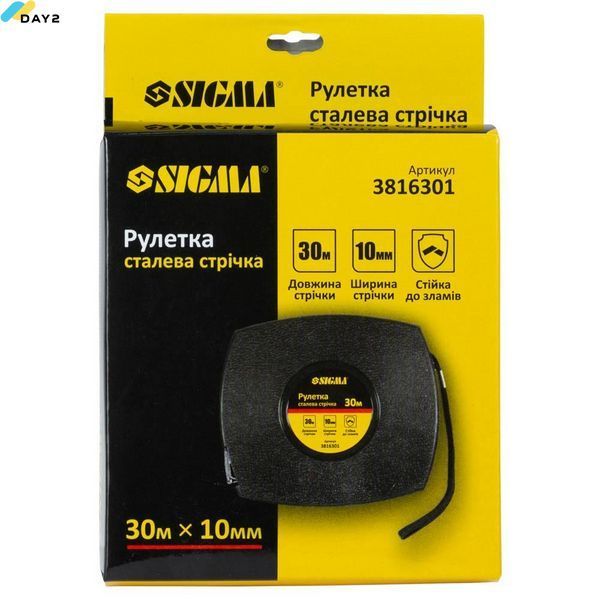 Рулетка сталева стрічка 30м&times;10мм (чорна) SIGMA (3816301) 3816301 фото
