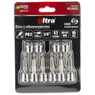 Біти з обмежувачем PH2&times;50мм &frac14;" 10шт S2 (блістер) ULTRA (4014852) 4014852 фото