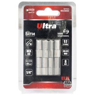 Біти HEX 8&times;25мм &frac14;" 8шт S2 (блістер) ULTRA (4015032) 4015032 фото