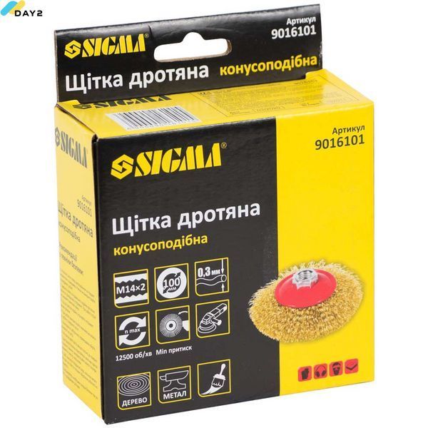 Щітка дротяна конусоподібна &Oslash;100мм М14&times;2мм (латуньованна) SIGMA (9016101) 9016101 фото