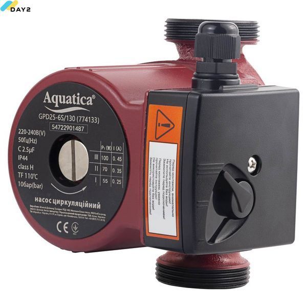 Насос циркуляційний 100Вт Hmax 6м Qmax 75л/хв &Oslash;1&frac12;" 130мм+гайки &Oslash;1" AQUATICA (774133) 774133 фото