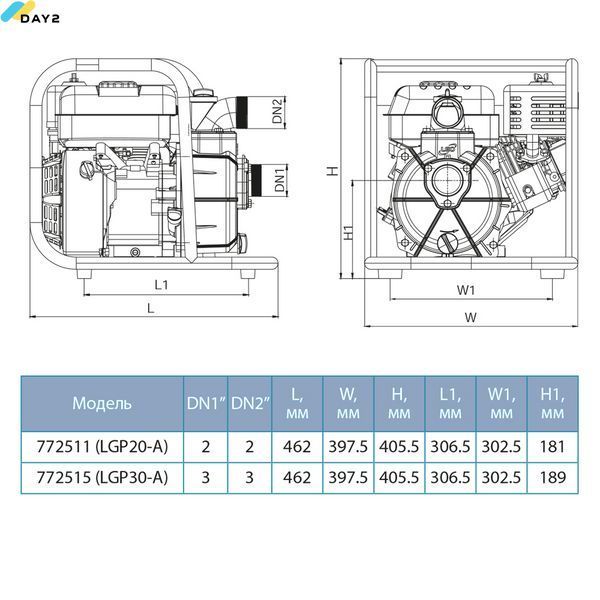 Мотопомпа 6.5 к.с. Hmax 30м Qmax 60м&sup3;/год (4-х тактний) LEO LGP30-A (772515) 772515 фото