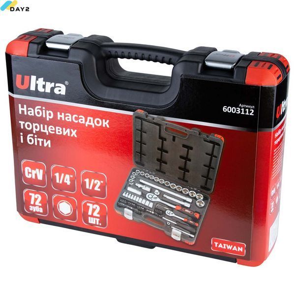 Набір насадок торцевих і біт 1/4", 1/2" 72шт CrV Taiwan ULTRA (6003112) 6003112 фото