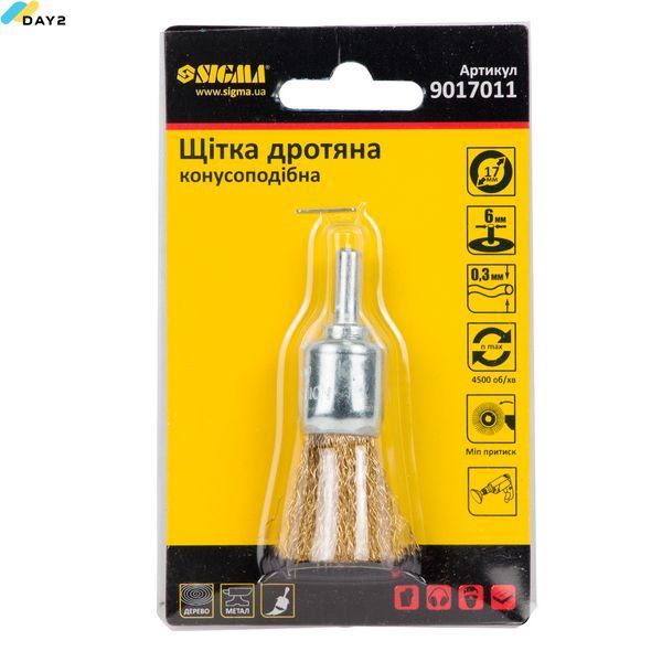 Щітка дротяна конусоподібна &Oslash;17мм хвостовик &Oslash;6мм (латуньованна) SIGMA (9017011) 9017011 фото