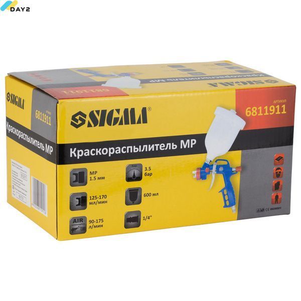 Фарборозпилювач MP &Oslash;1.5мм 175л/хв 3.5бар в/б 600мл (пласт) SIGMA (6811911) 6811911 фото