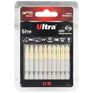 Біти PH2&times;50мм &frac14;" 10шт S2 TIN (блістер) ULTRA (4014212) 4014212 фото