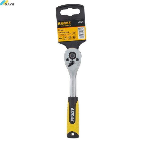 Ключ-тріскачка з вигнутою ручкою 1/4" 150мм 72T CrV SIGMA (6050071) 6050071 фото