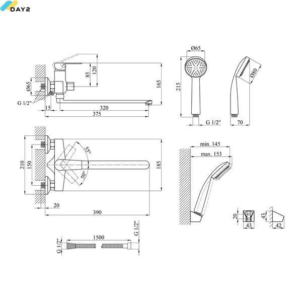 Змішувач для ванни Kroner KRM Oker - C070 (CV019668) CV019668 фото