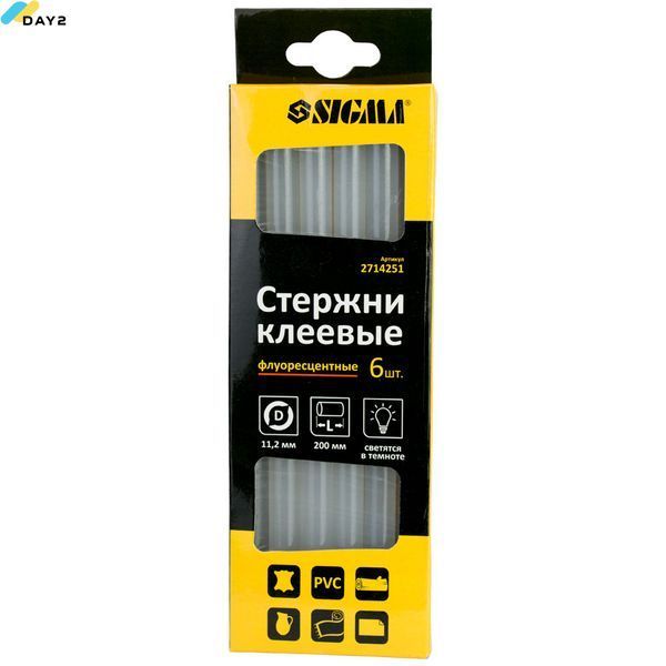 Стрижні клейові &Oslash;11.2&times;200мм 6шт (флуоресцентні) SIGMA (2714251) 2714251 фото