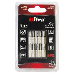 Біти TORX-proof 10&times;25мм &frac14;" 10шт S2 (блістер) ULTRA (4015752) 4015752 фото