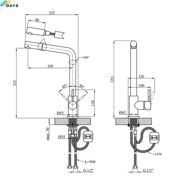Змішувач для кухні з висувним виливом Kroner KRP Edelstahl Klassisch - ESG03917 CV032284 фото