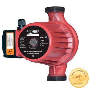 Насос циркуляційний 0.5кВт Hmax 12м Qmax 190л/хв &Oslash;2" 220мм + гайки &Oslash;1&frac14;" AQUATICA (774163) 774163 фото