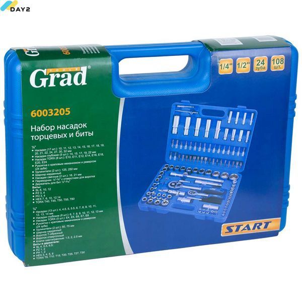 Набір насадок торцевих і біти 1/4", 1/2"; 108шт Start GRAD (6003205) 6003205 фото