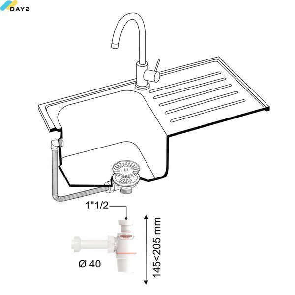 Сифон для кухонної мийки Neo Air 1&frac12;"&times;&Oslash;40мм з відведенням WIRQUIN (9542330) 9542330 фото