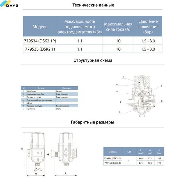 Контролер тиску електронний 1.1кВт &Oslash;1" рег тиску вкл 1.5-3.0 bar AQUATICA (779535) 779535 фото
