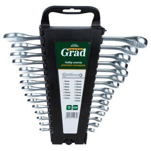 Ключі рожково-накидні 15шт (6-19, 22мм) CrV GRAD (6010965) 6010965 фото