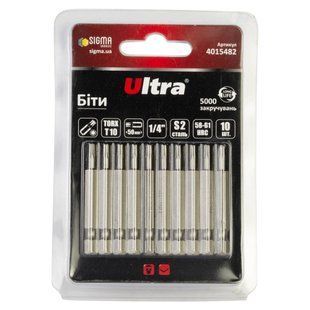 Біти TORX 10&times;50мм &frac14;" 10шт S2 (блістер) ULTRA (4015482) 4015482 фото