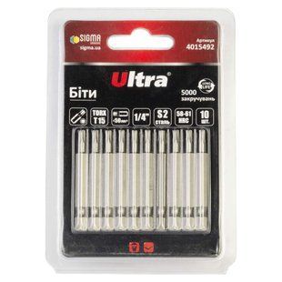 Біти TORX 15&times;50мм &frac14;" 10шт S2 (блістер) ULTRA (4015492) 4015492 фото