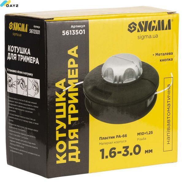 Котушка для тримера напівавтоматична M10&times;1.25 &Oslash;1.6-3.0мм металева кнопка SIGMA (5613501) 5613501 фото