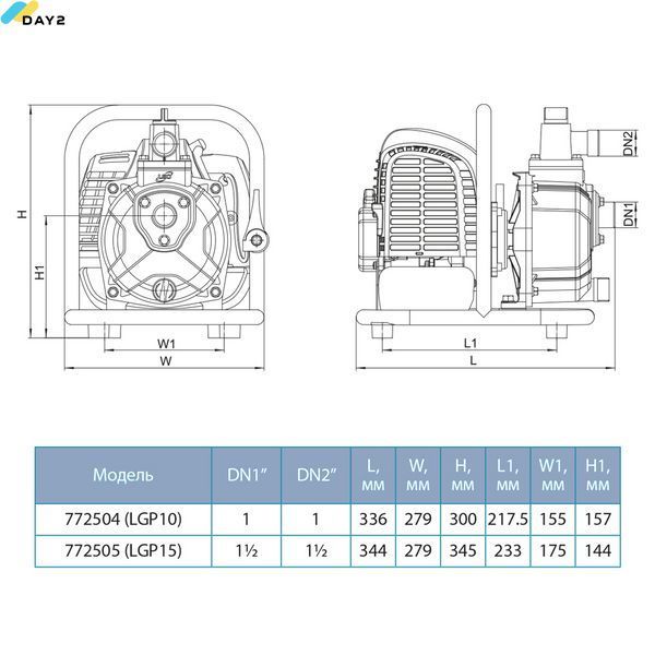Мотопомпа 1.6 к.с. Hmax 35м Qmax 6м&sup3;/год (2-х тактний) LEO LGP10 (772504) 772504 фото