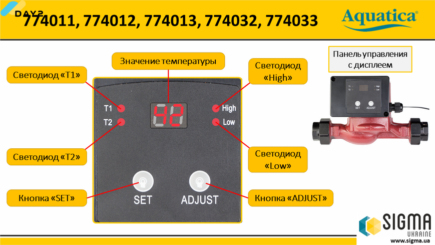 Насос циркуляційний з термодатчиком 100Вт Hmax 6м Qmax 75л/хв &Oslash;1&frac12;" 180мм+гайки &Oslash;1" AQUATICA (774032) 774032 фото