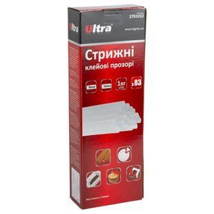 Стрижні клейові &Oslash;8&times;300мм 83шт 1кг (прозорі) ULTRA (2701032) 2701032 фото