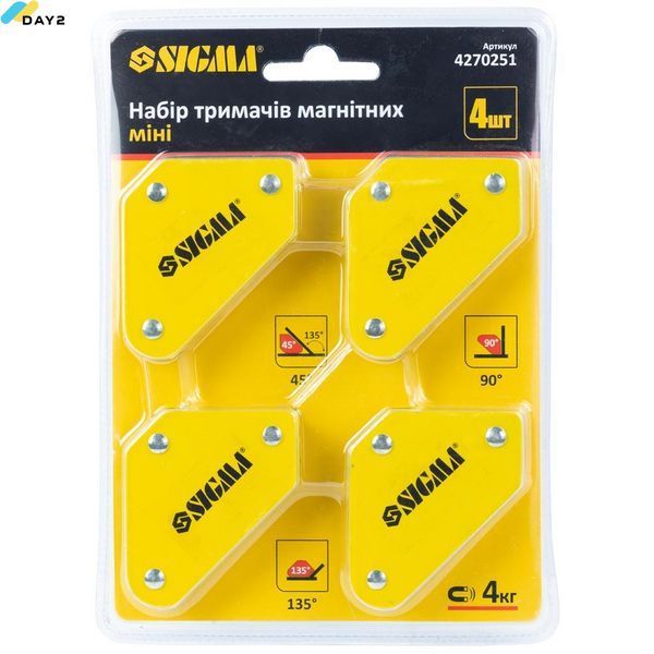 Набір тримачів магнітних міні 4кг 52&times;20&times;40&times;16&times;38мм (45,90,135&deg;) 4шт SIGMA (4270251) 4270251 фото