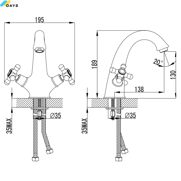 Змішувач BRENTA 1/2" для раковини литий на шпильці CORSO (FE-2A152K) (9679004) 9679004 фото